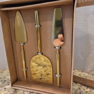 Mason Grove Shiny Gold Cheese Knife Set Of 3 Charcuterie Board Utensils New